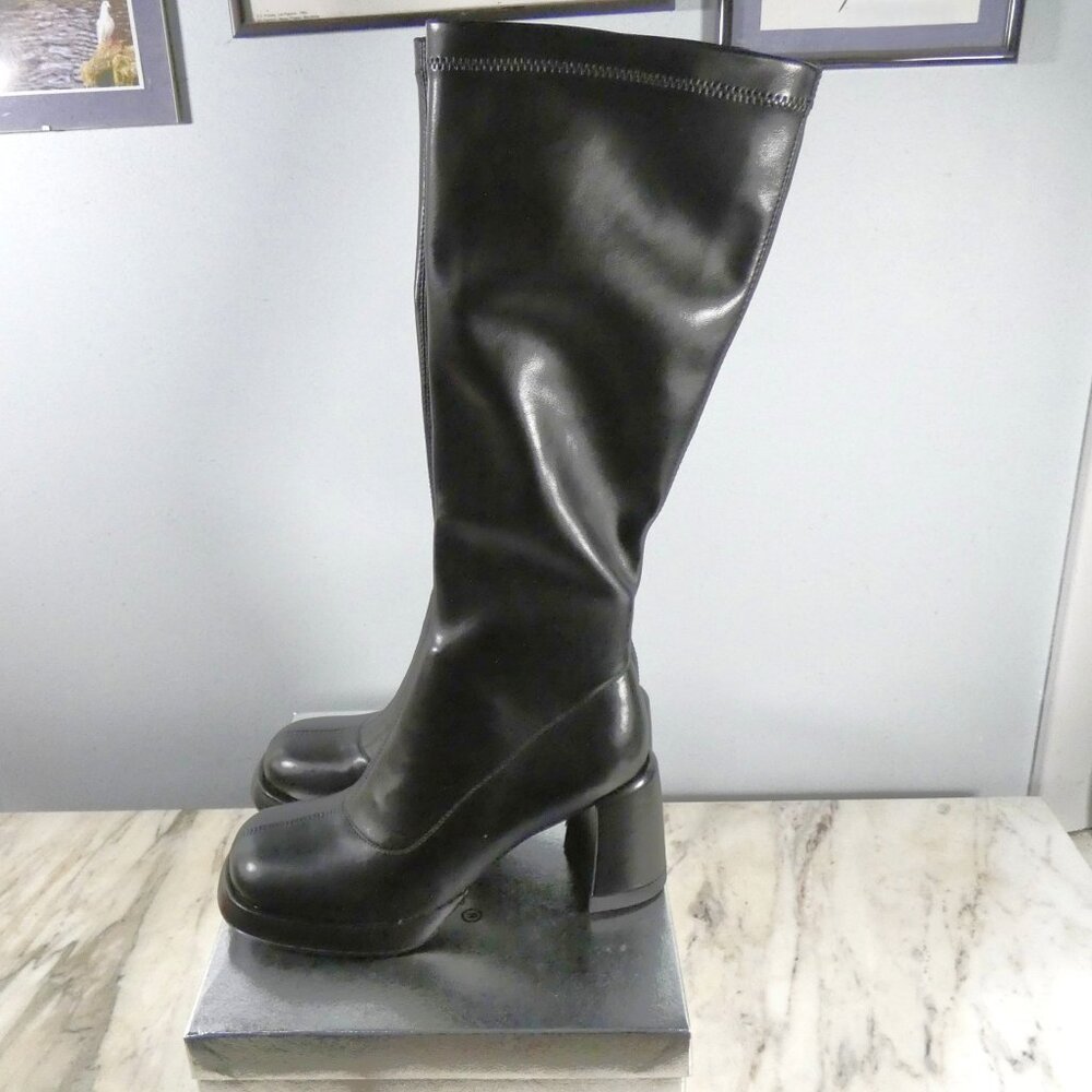 LAST CHANCE! NiB WIDER CALF Chunky Platform Block Heel Round Toe Boots Black 8.5